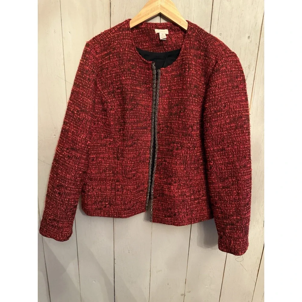 Chicos Womens Open Front Embellished‎ Boulce Blazer Jacket  Red Size 3(XL)